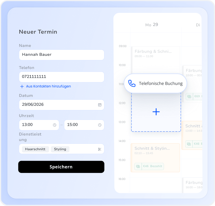 friseur und kosmetik terminplaner app - termine von web, instagram und telefonanrufen verwalten