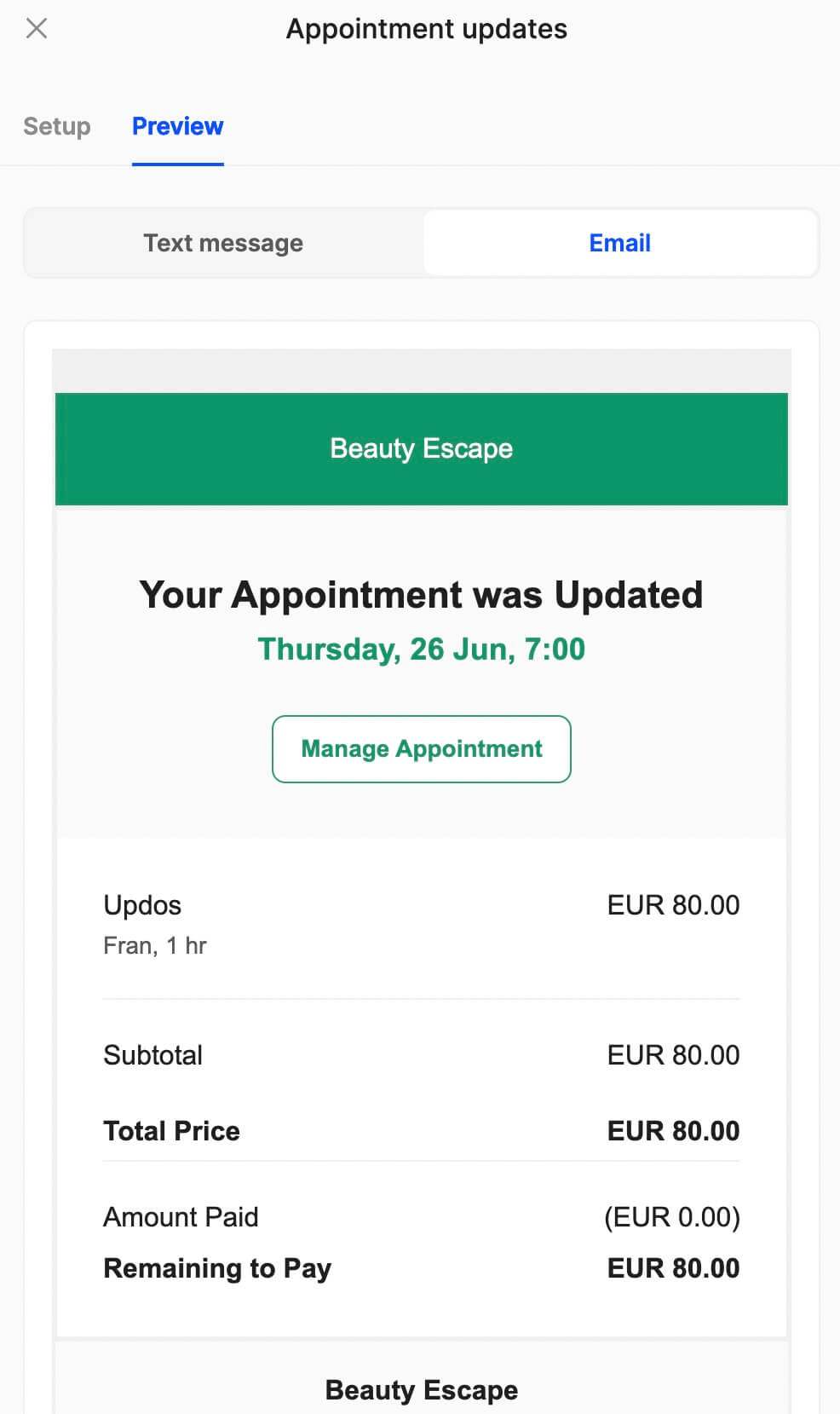appointment updates and cancellation messages