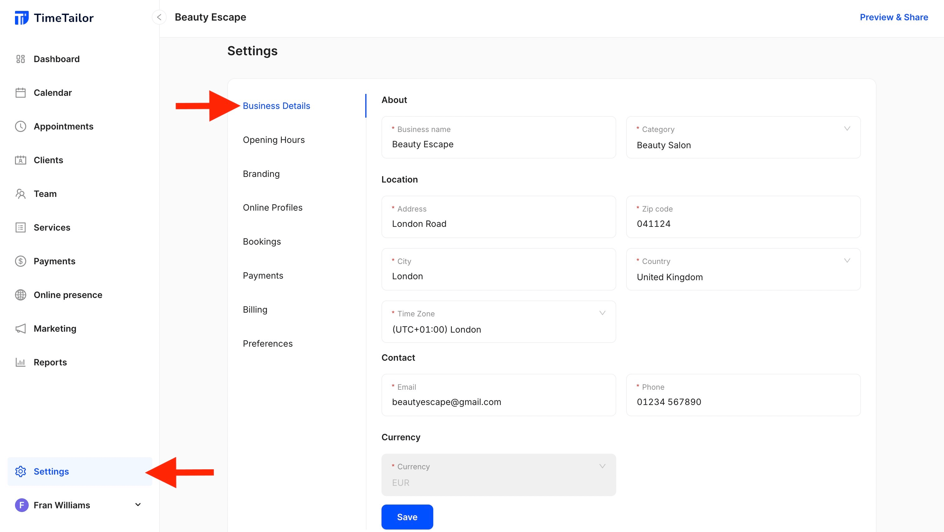 how to edit business details