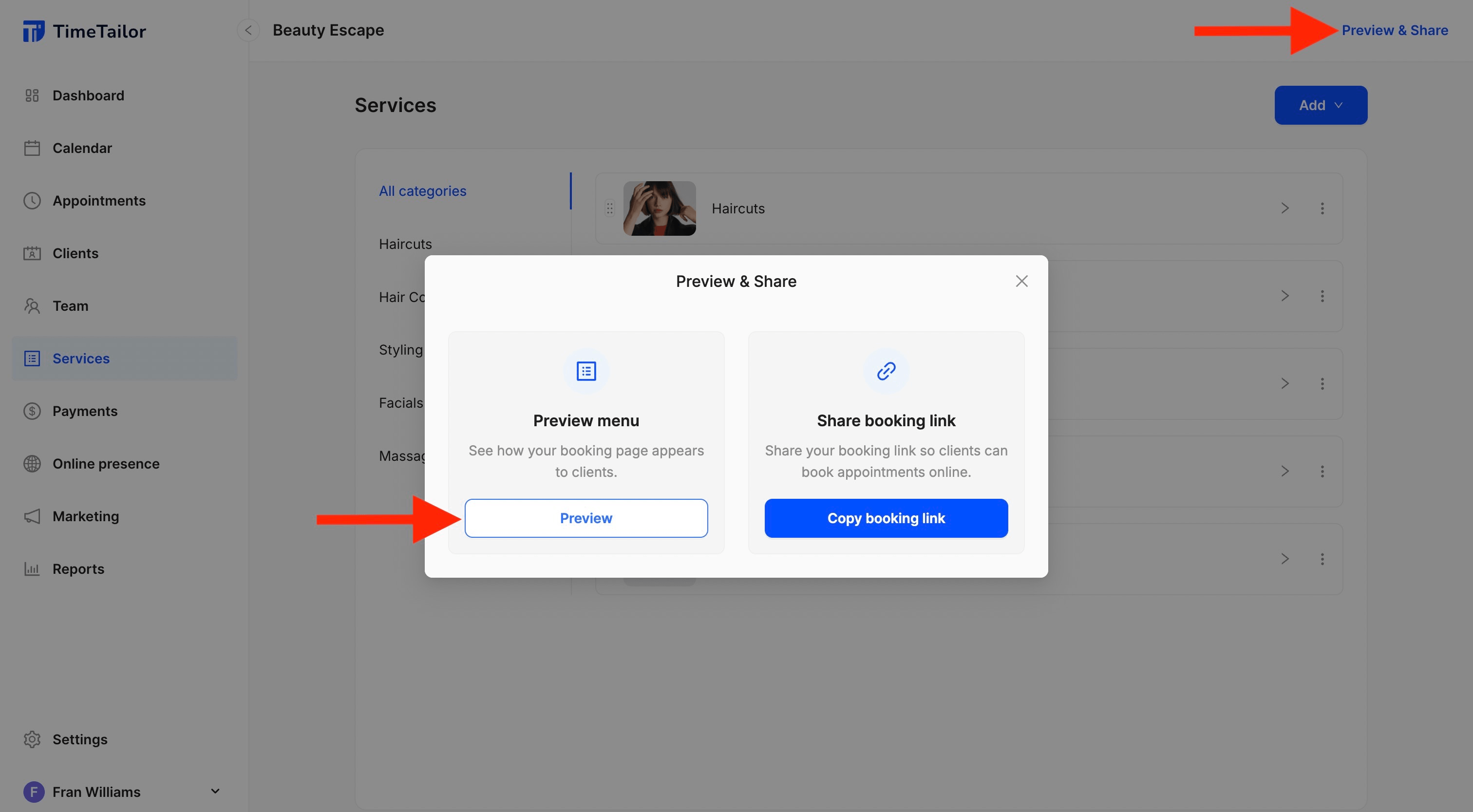 how to preview the service menu