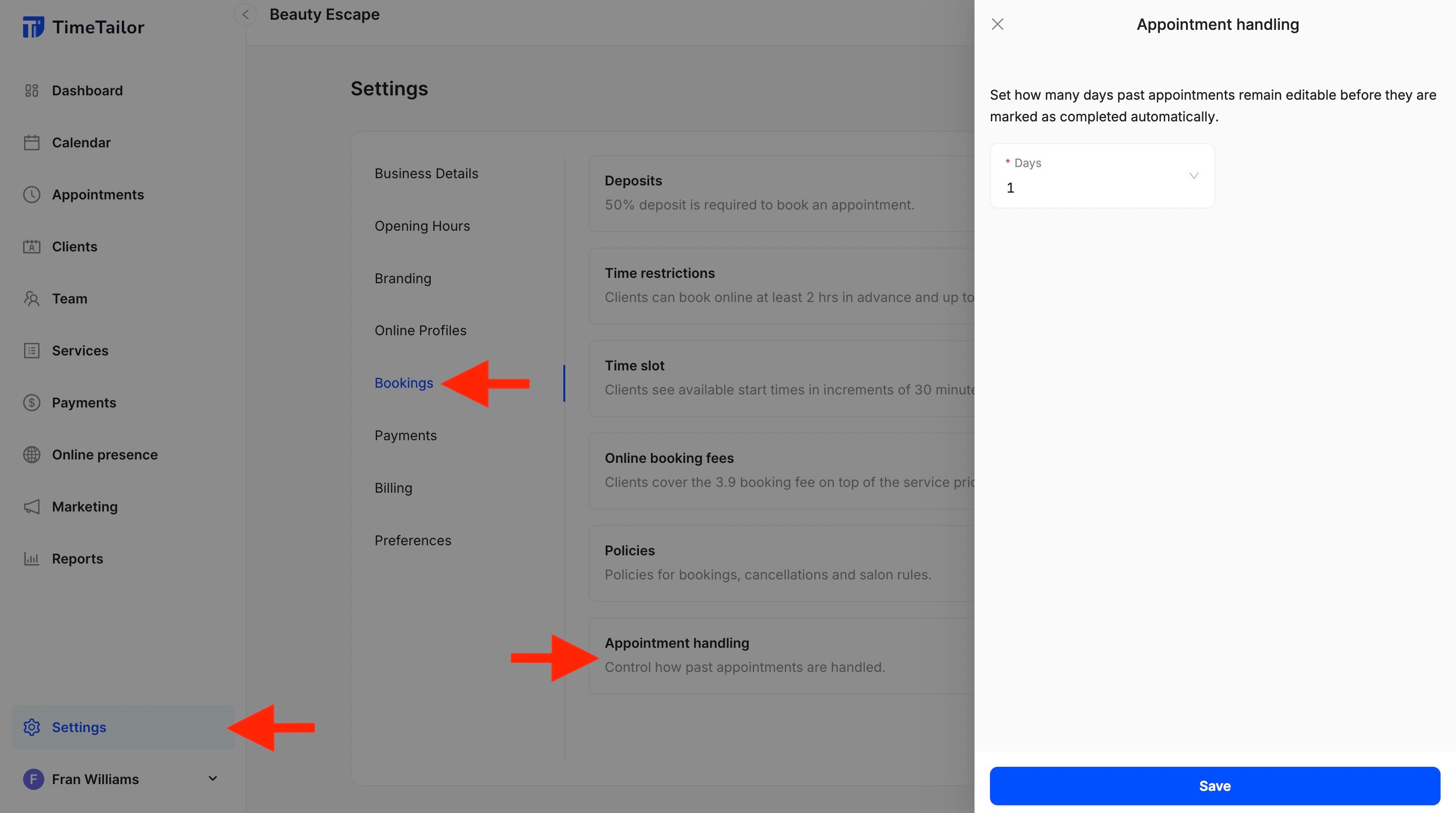 edit past appointments