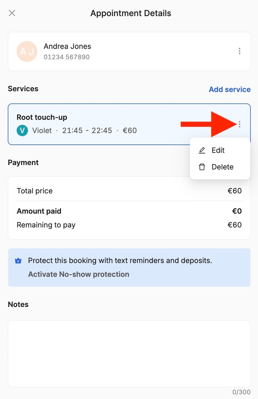 edit an appointment on timetailor
