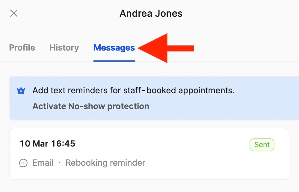 how to check sent reminders and re-booking nudges