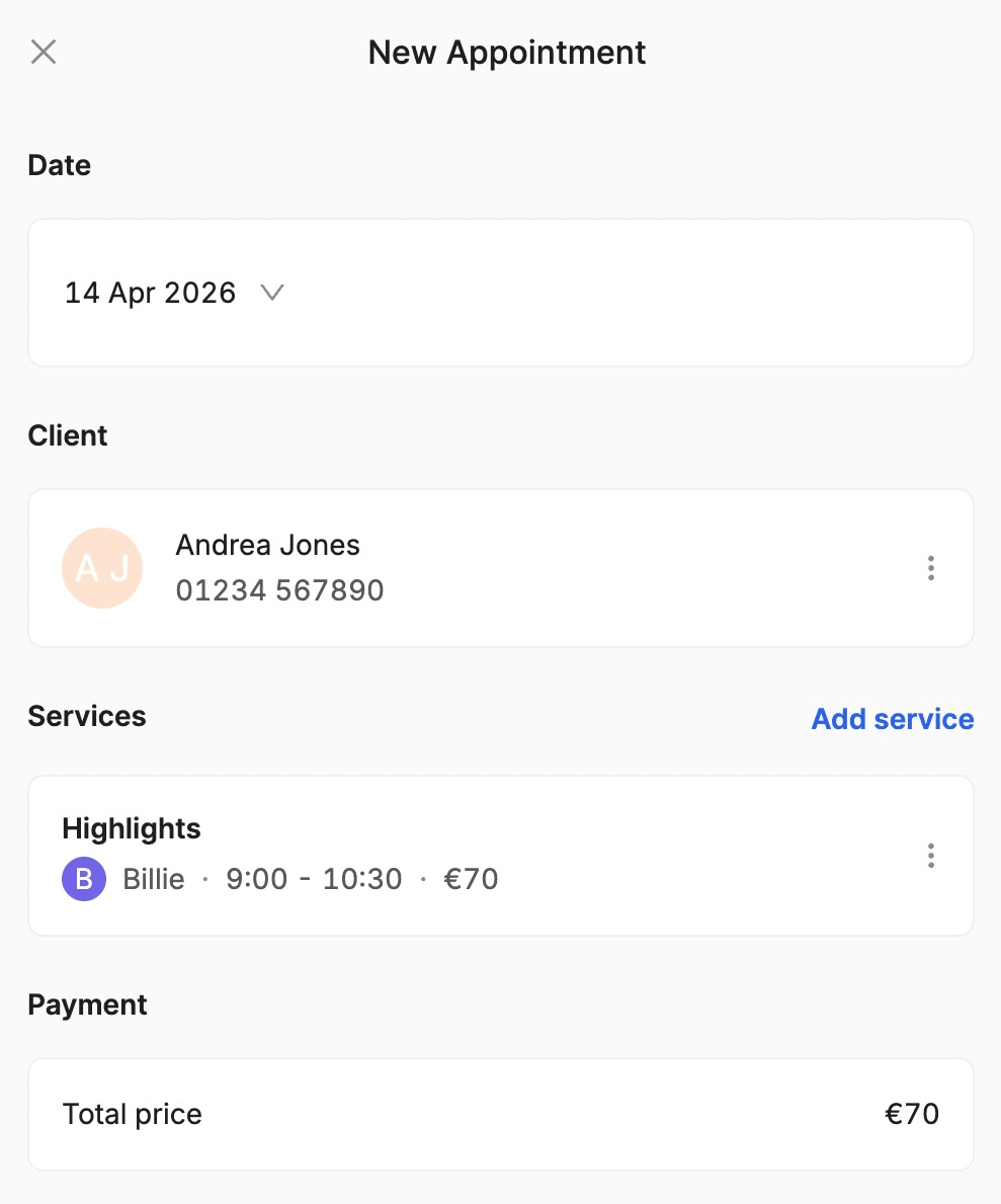 add a new appointment in the timetailor calendar