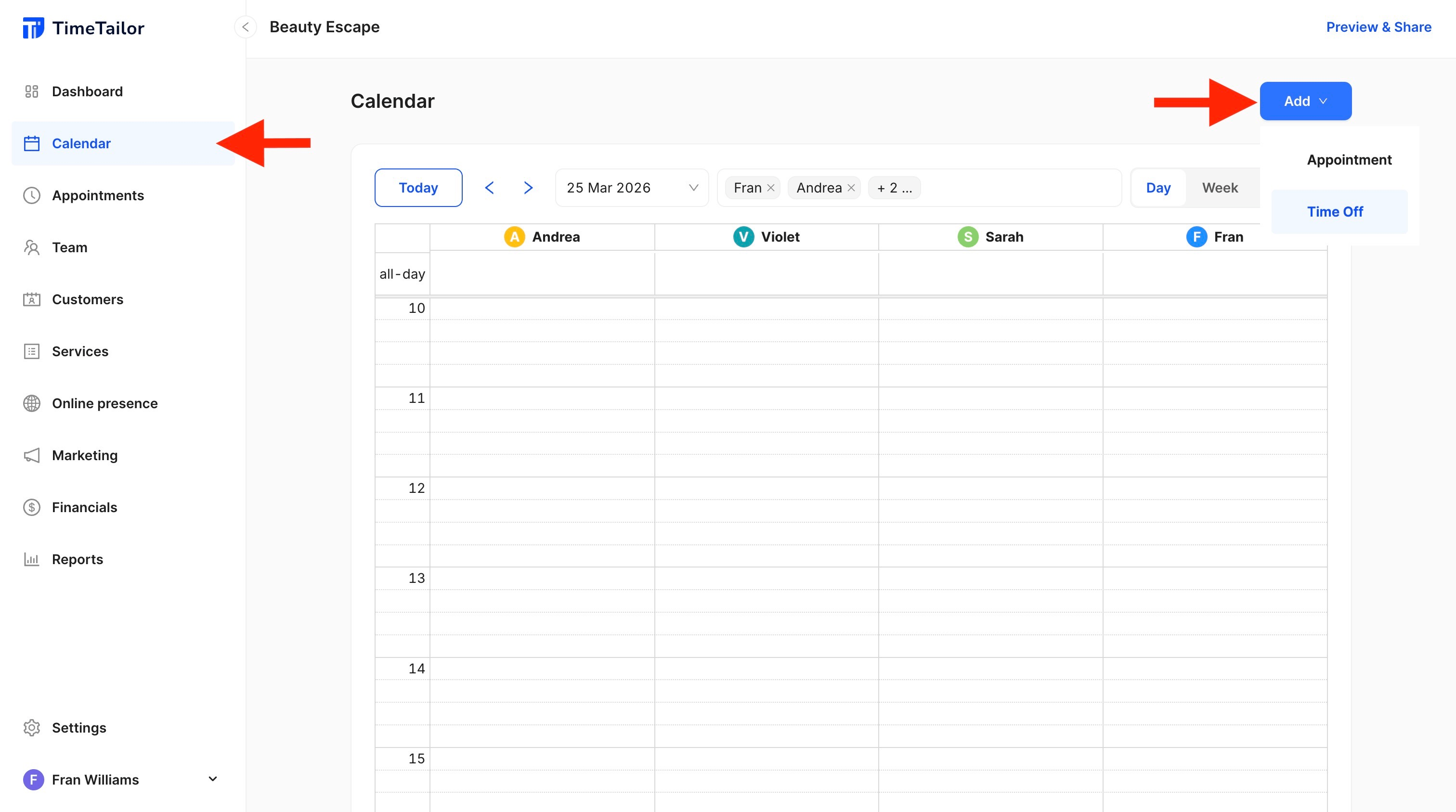 how to add time off in the calendar