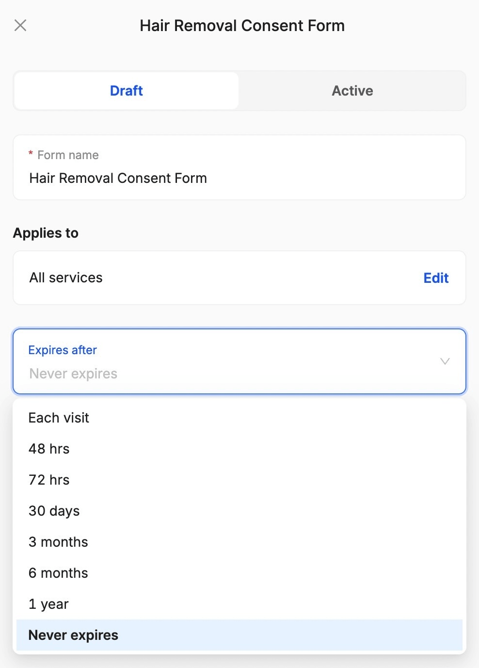 how to set the availability period for consent forms