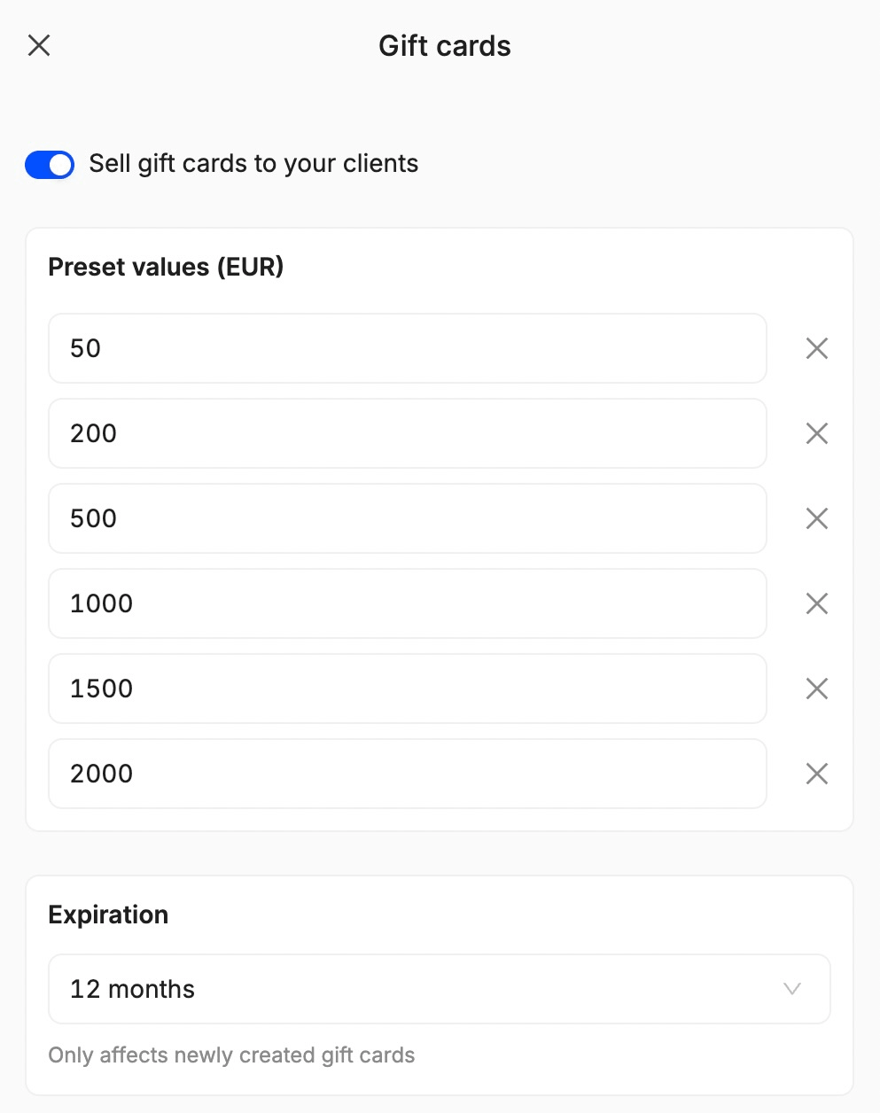 how to change the conditions for the gift cards