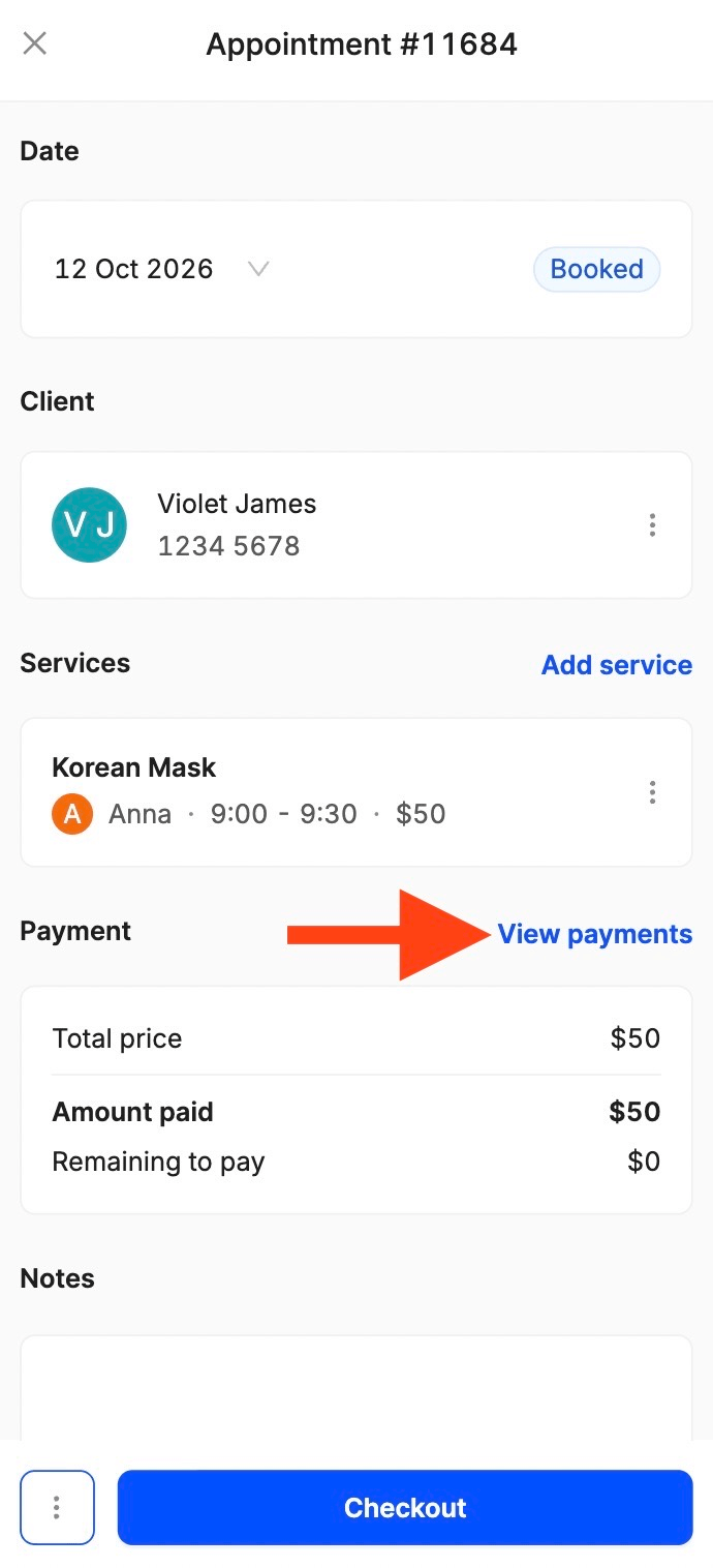 edit the payment method for an appointment