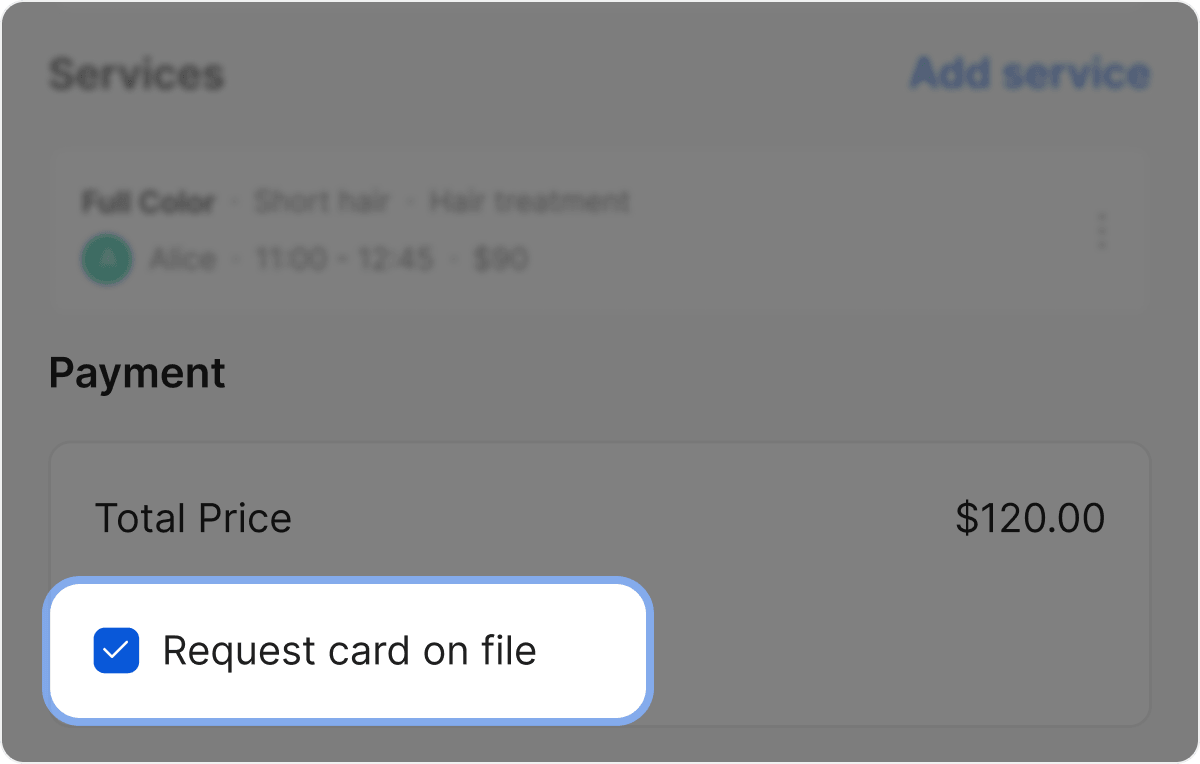 how to request a card on file for every appointment