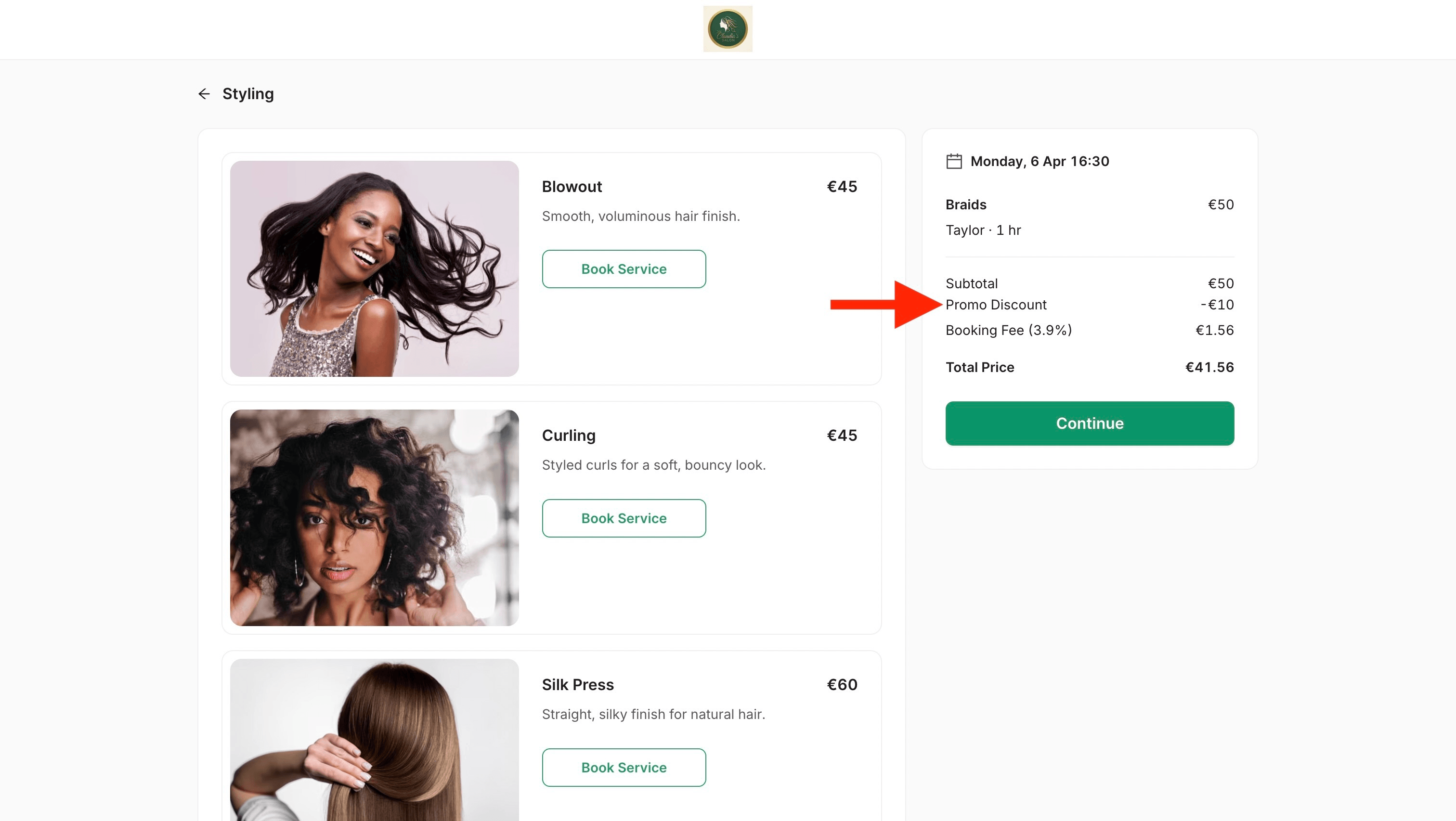 how promotions appear inside the booking portal