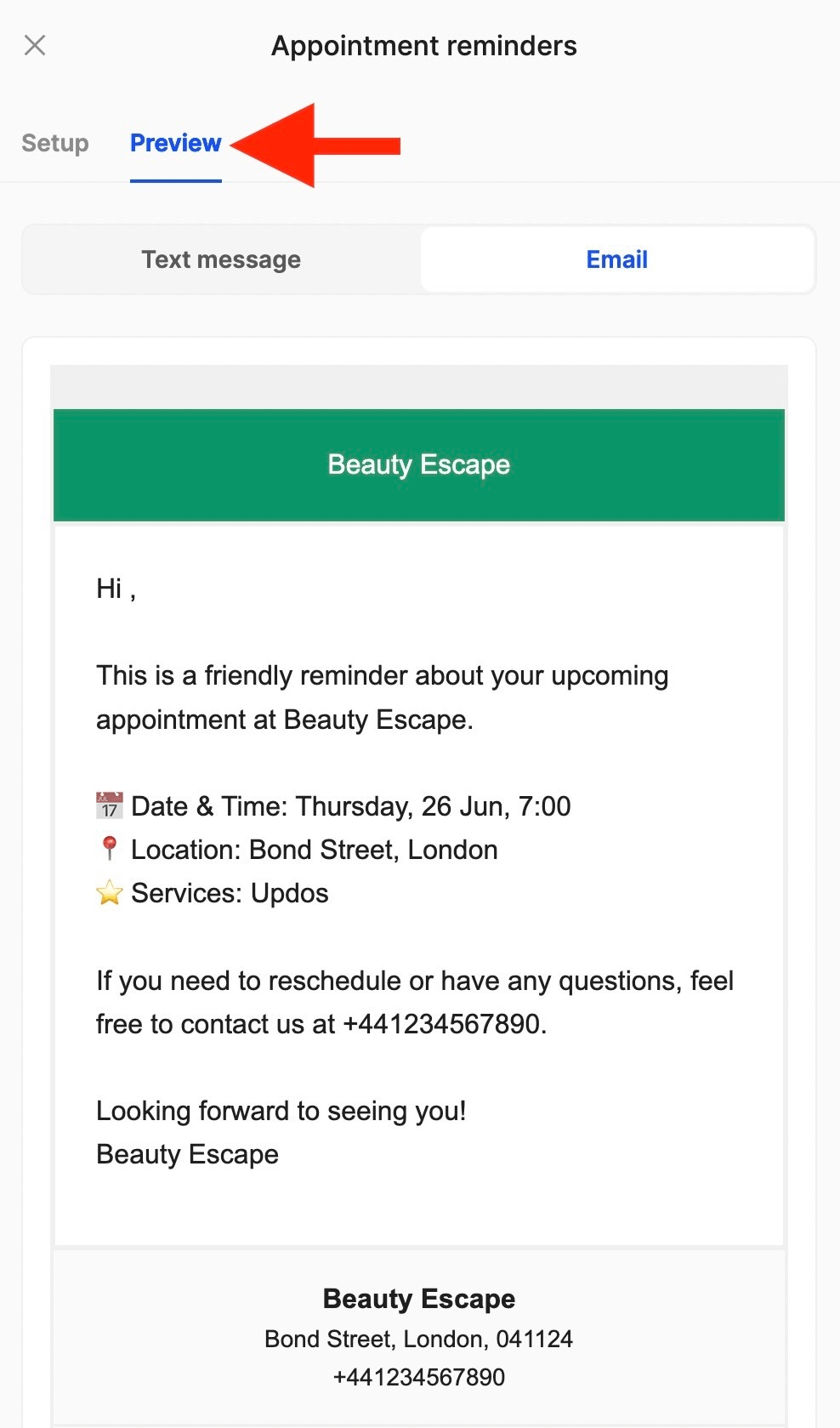 email reminders preview