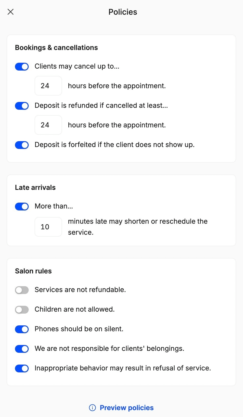 how to showcase your salon booking policies