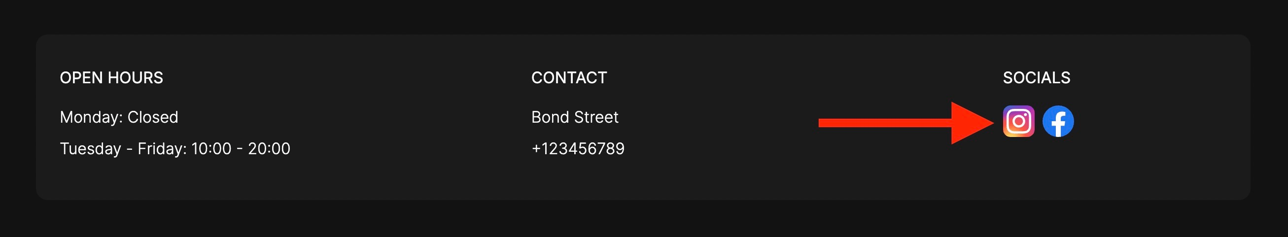 salon website with social media profiles in the footer