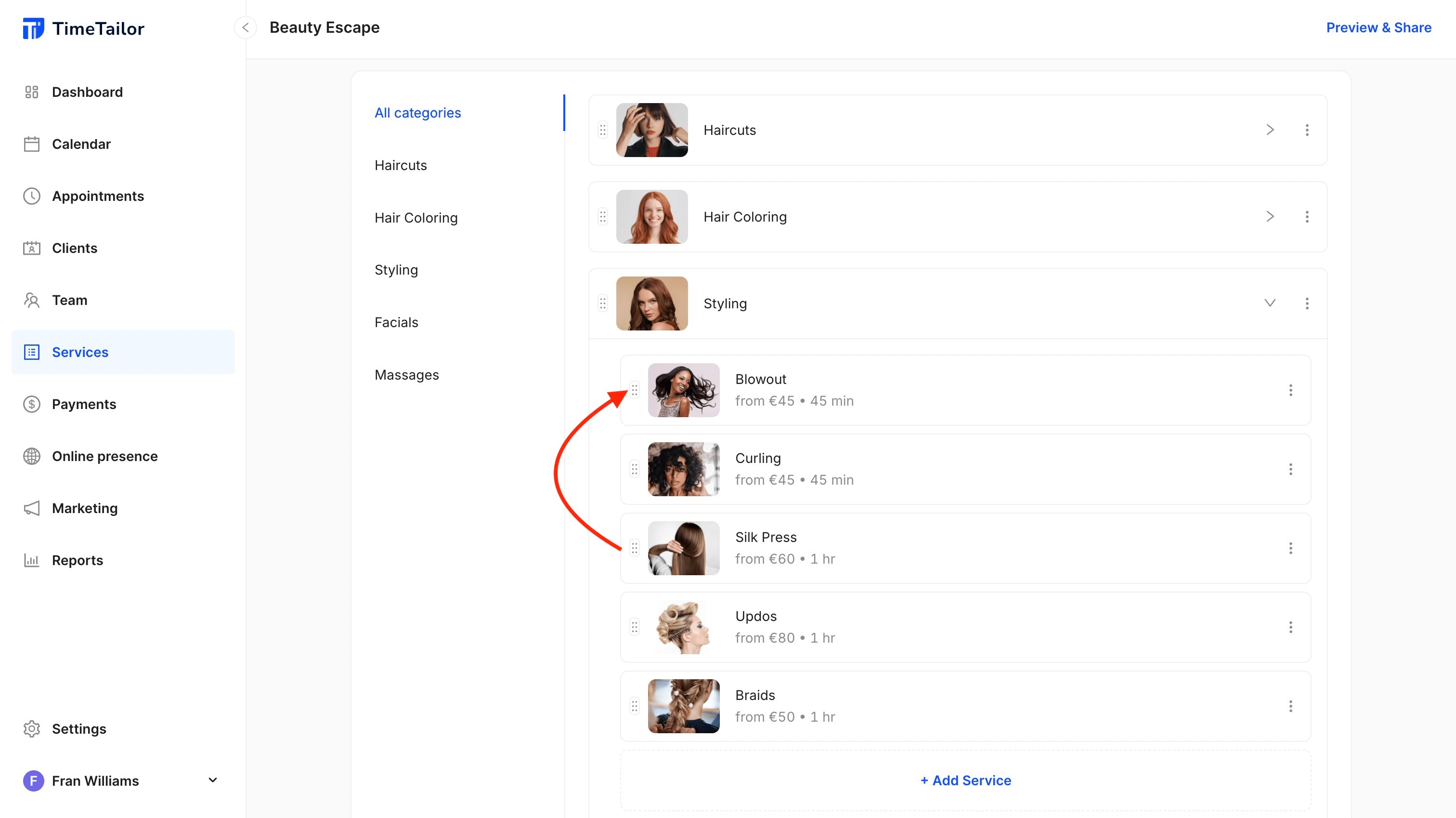 how to drag-and-drop services