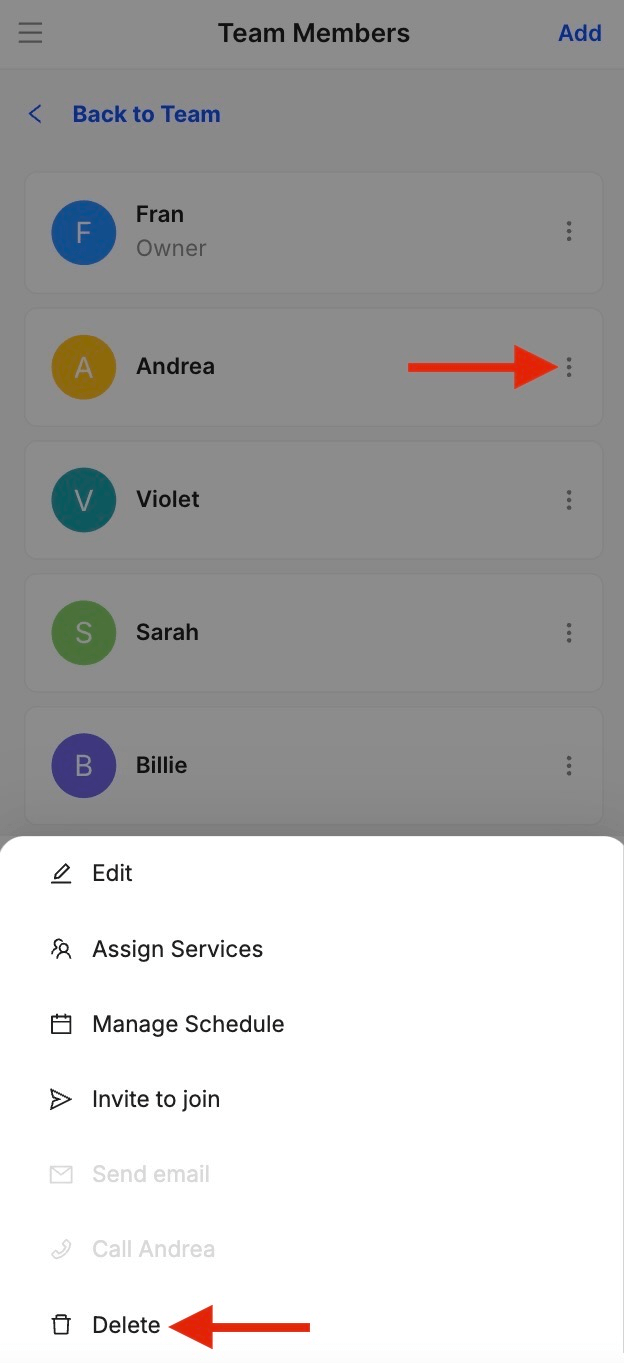 how to delete a team member