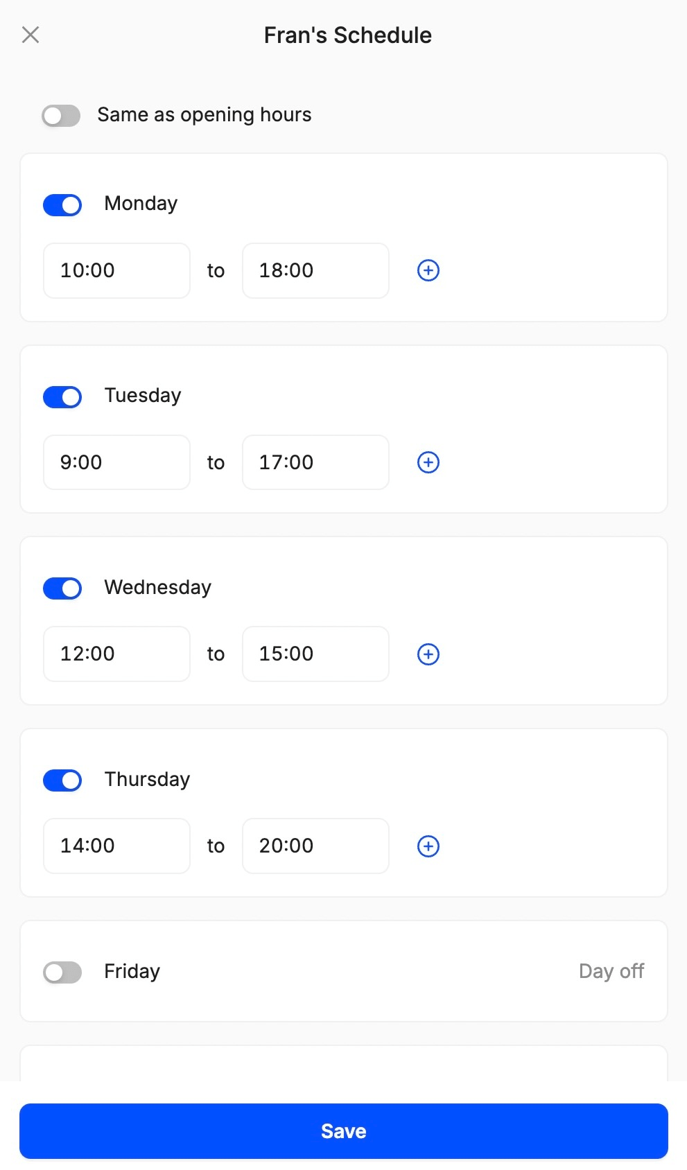 customize working hours