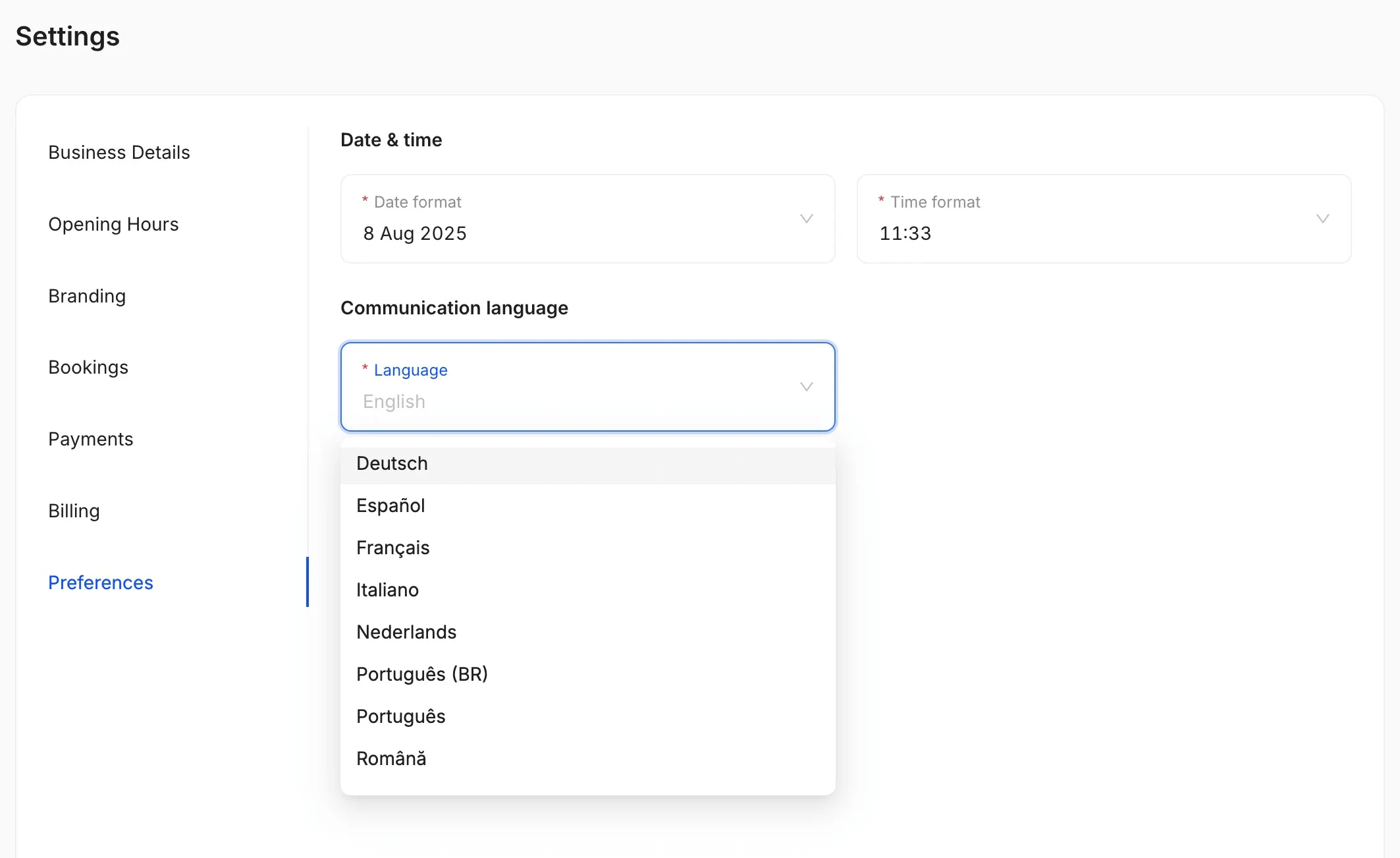 salon booking software language availability