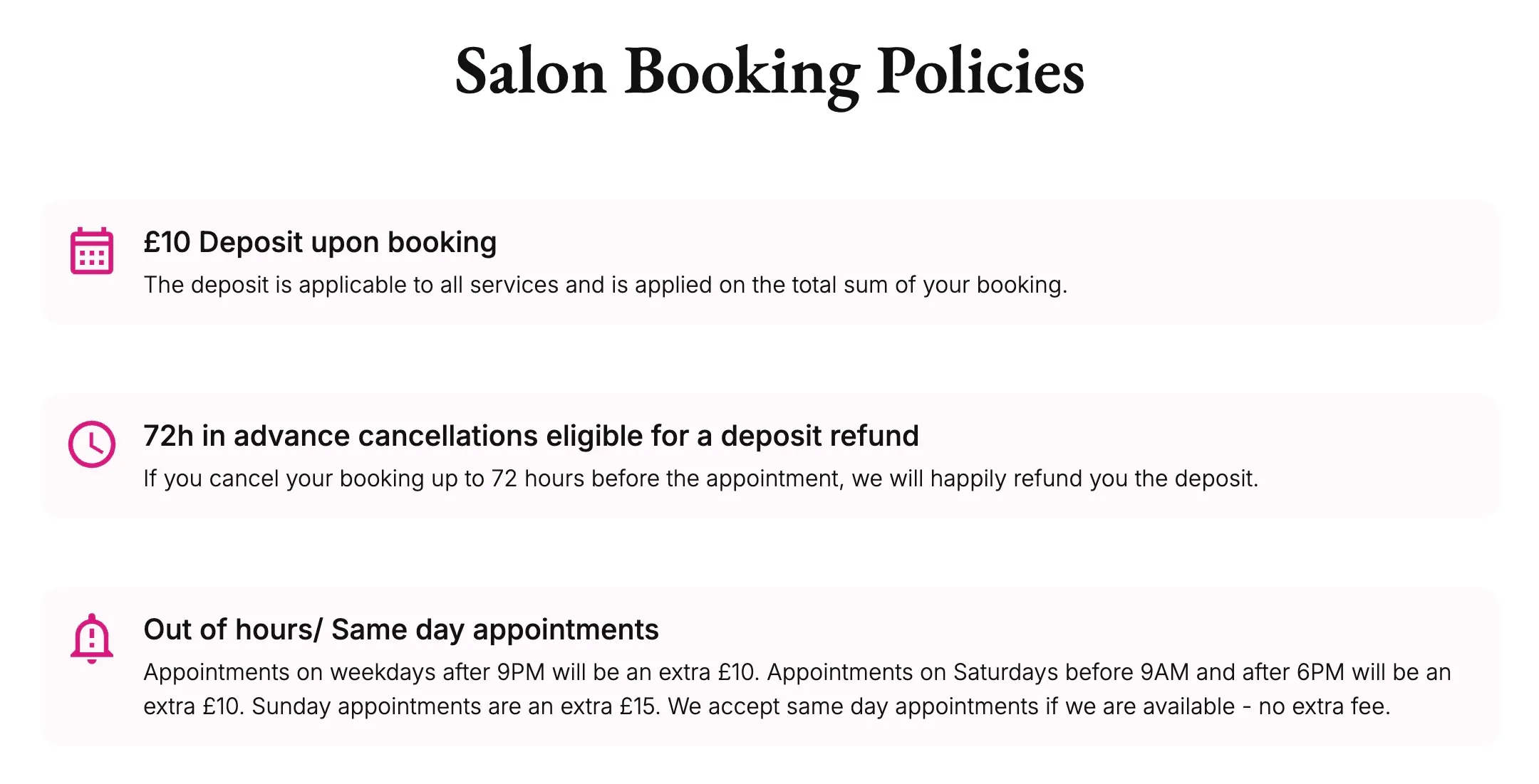 salon booking software policies