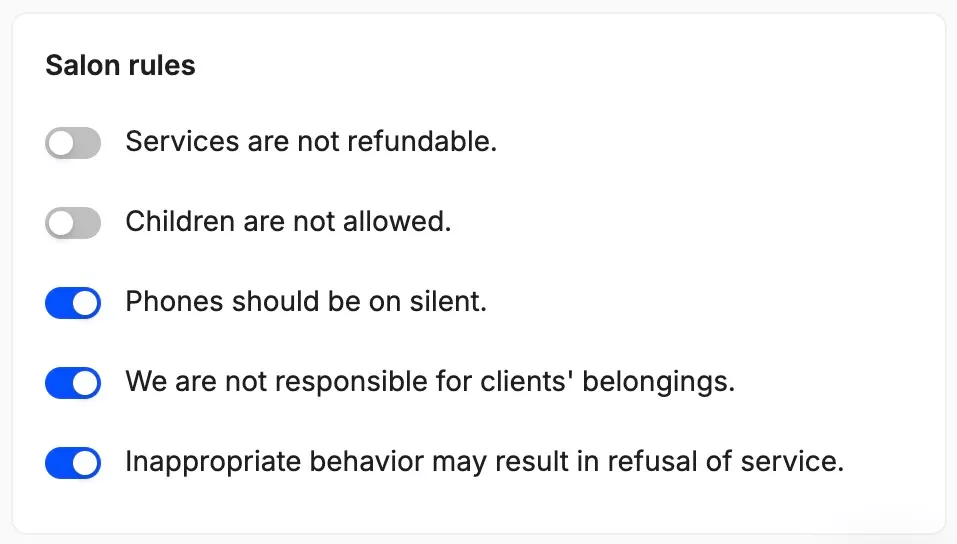 salon software policies