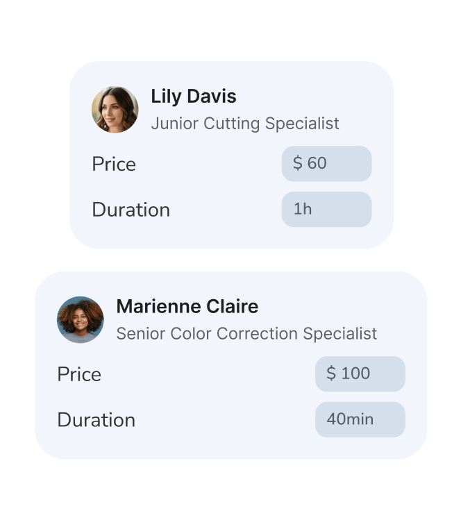 salon management system with customizable service menu
