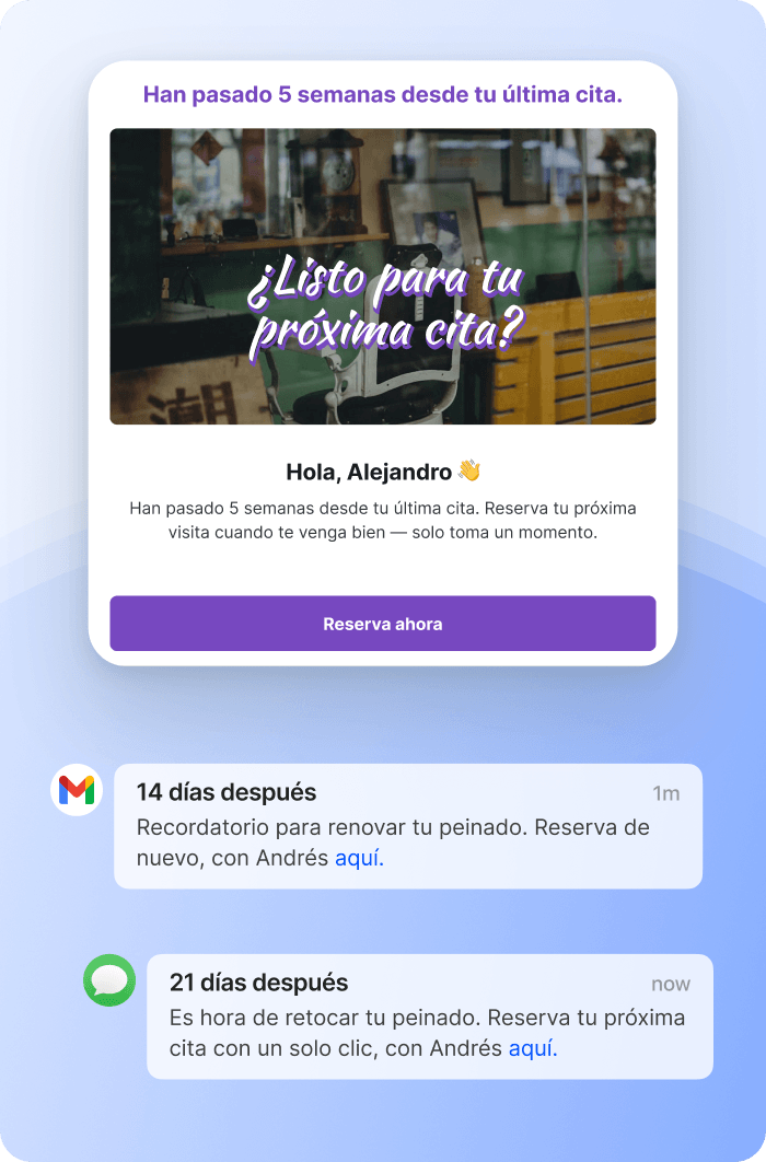 software gestión citas- notificaciones de reprogramación y promociones en el sistema de fidelización de TimeTailor