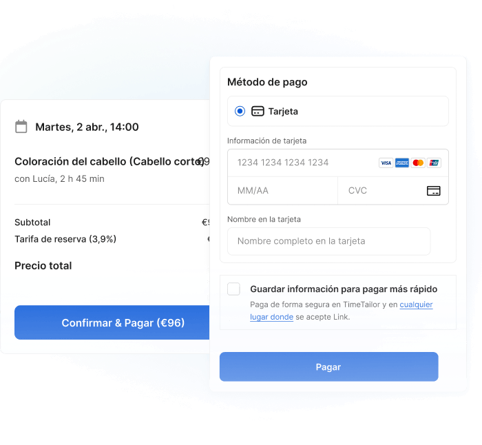 Cobrar Depósito Cita Peluquería Online - pantalla de depósito anticipado en el checkout de TimeTailor