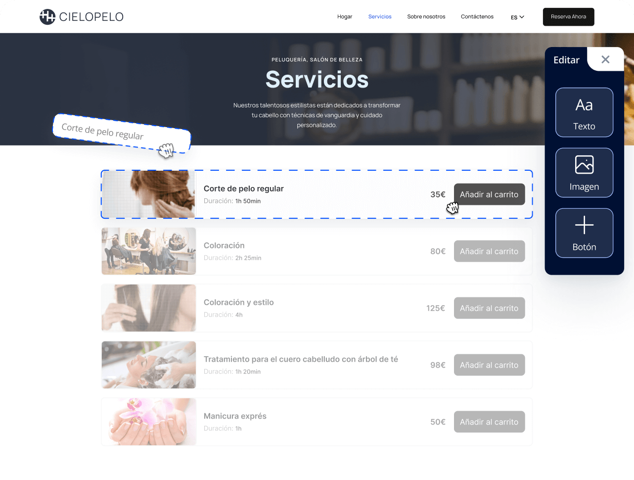 constructor de sitios web para salón