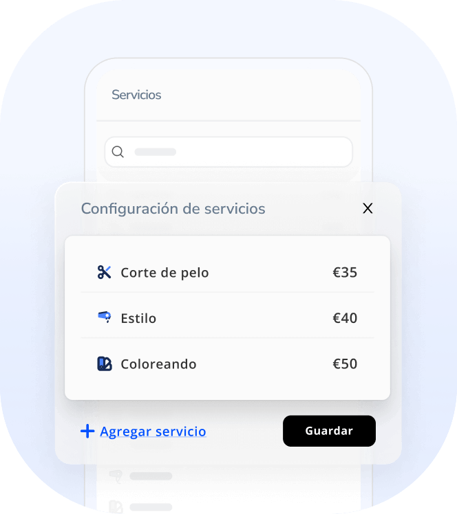configuración de servicios y precios