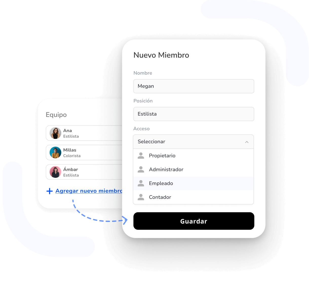 sistema de gestión de salón para equipo y horarios