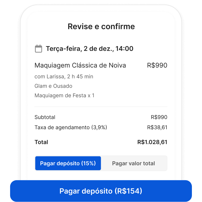 depósitos mais agendamento online para salão