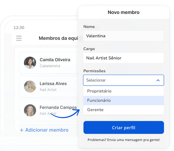 sistema salão de beleza gratuito - painel de gestão de equipe com horários e KPIs no TimeTailor
