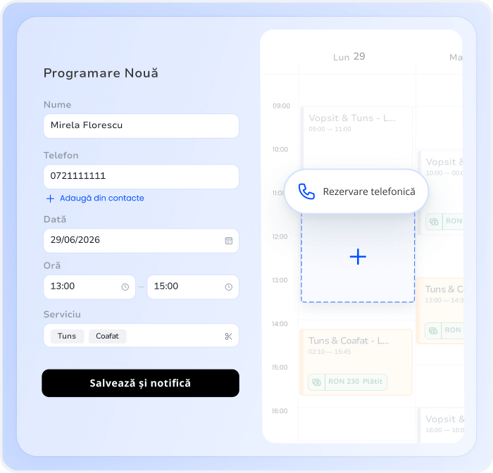 software gratuit pentru programări saloane - adaugă programările telefonice din mers