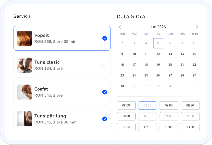 sistem de programări salon - self-booking